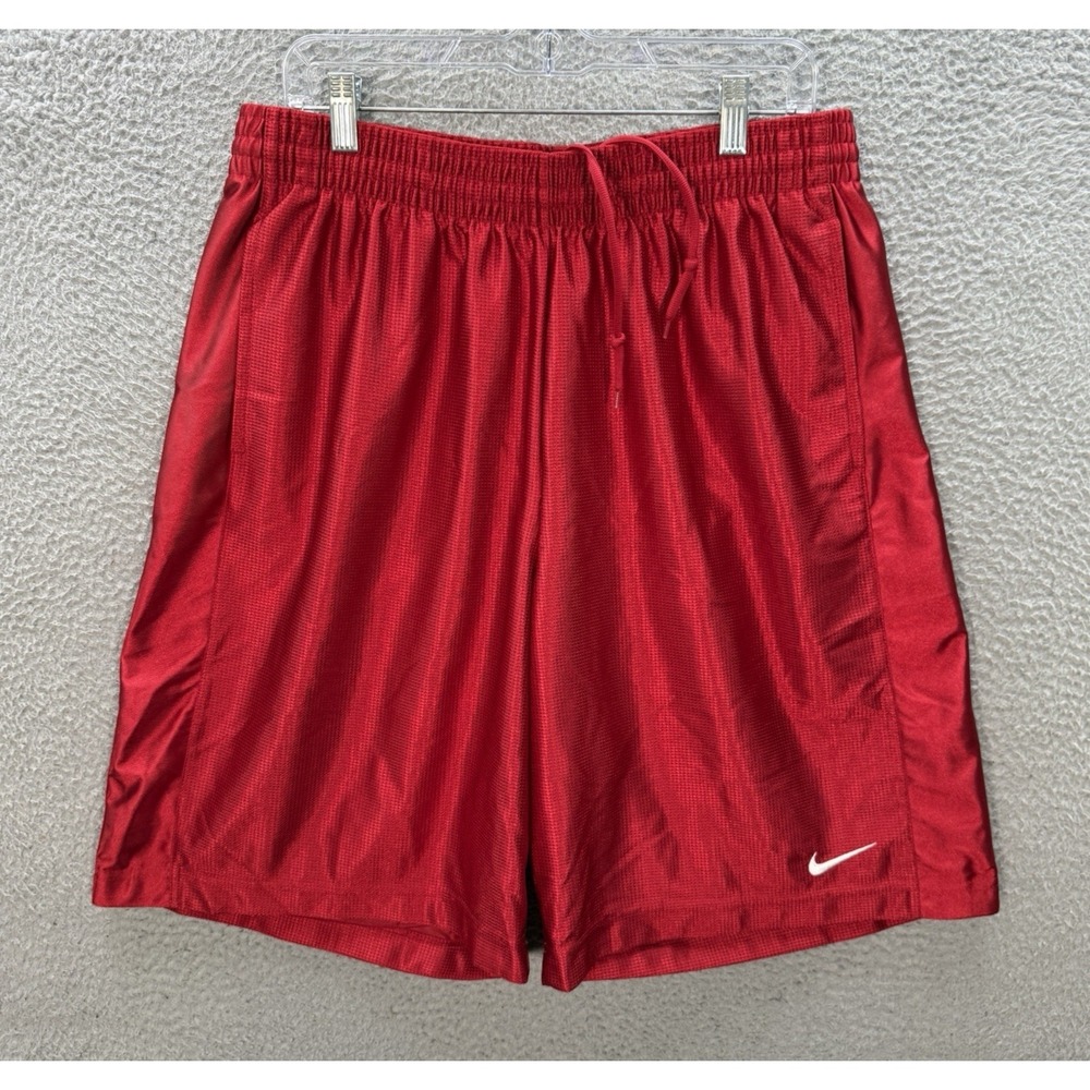 Vintage Nike Shorts Mens XL Red Shimmer Small Swoosh Streetwear Skater Y2K